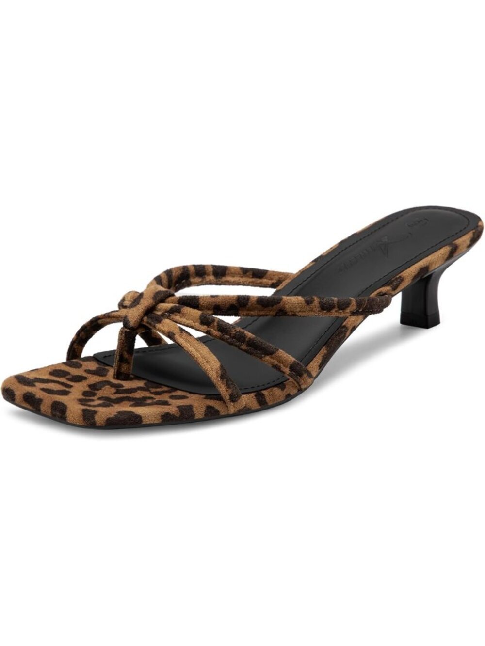 Athlefit Women's Leopard Polyurethane Kitten Square Toe Strappy Flip Low Heels